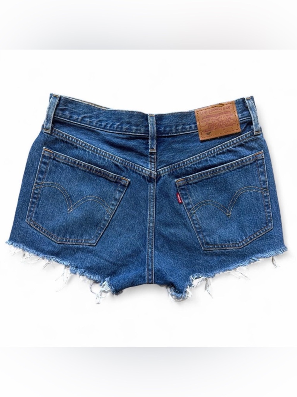 Levi's Medium Blue Denim Cutoff Shorts with Frayed Hem